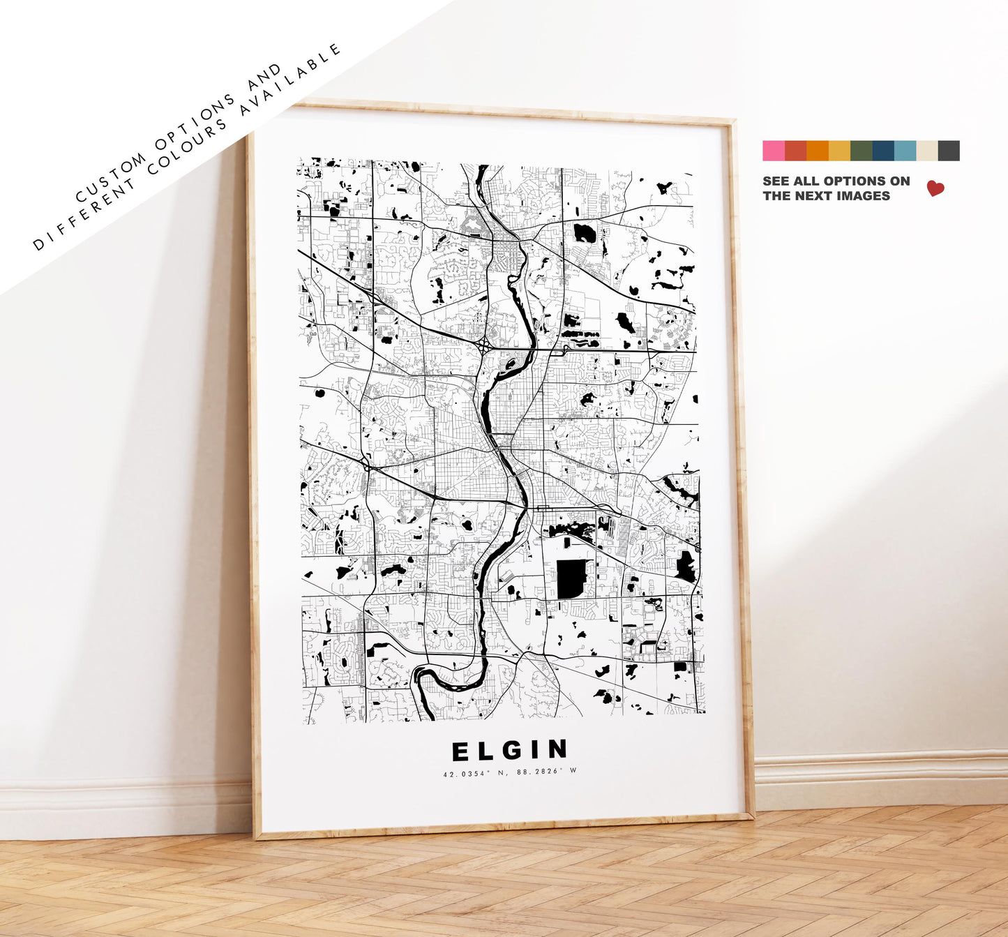 Elgin Map Print - City Map Poster - Map Art - USA City Maps - Elgin Print - Elgin Poster - Minimalist City Map - Illinois