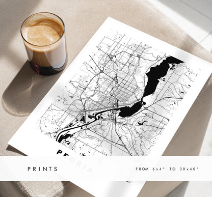 Peoria Map Print - City Map Poster - Map Art - USA City Maps - Peoria Print - Peoria Poster - Minimalist City Map - Illinois