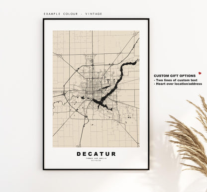 Decatur Map Print - City Map Poster - Map Art - USA City Maps - Decatur Print - Decatur Poster - Minimalist City Map - Illinois