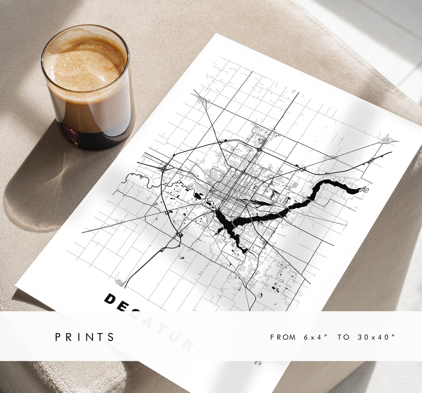 Decatur Map Print - City Map Poster - Map Art - USA City Maps - Decatur Print - Decatur Poster - Minimalist City Map - Illinois