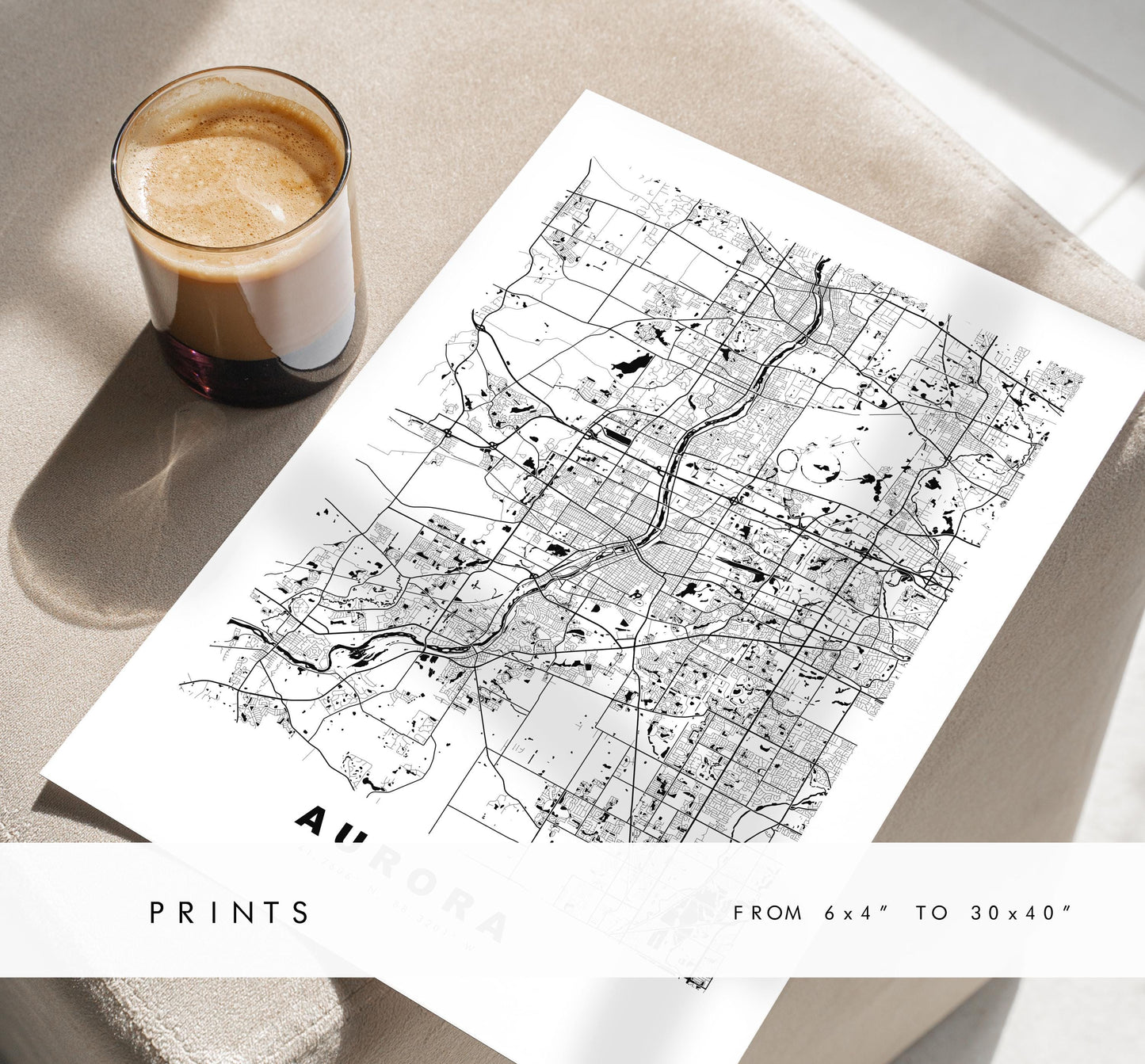 Aurora Map Print (Illinois) - City Map Poster - Map Art - USA City Maps - Aurora Print - Aurora Poster - Minimalist City Map - Illinois