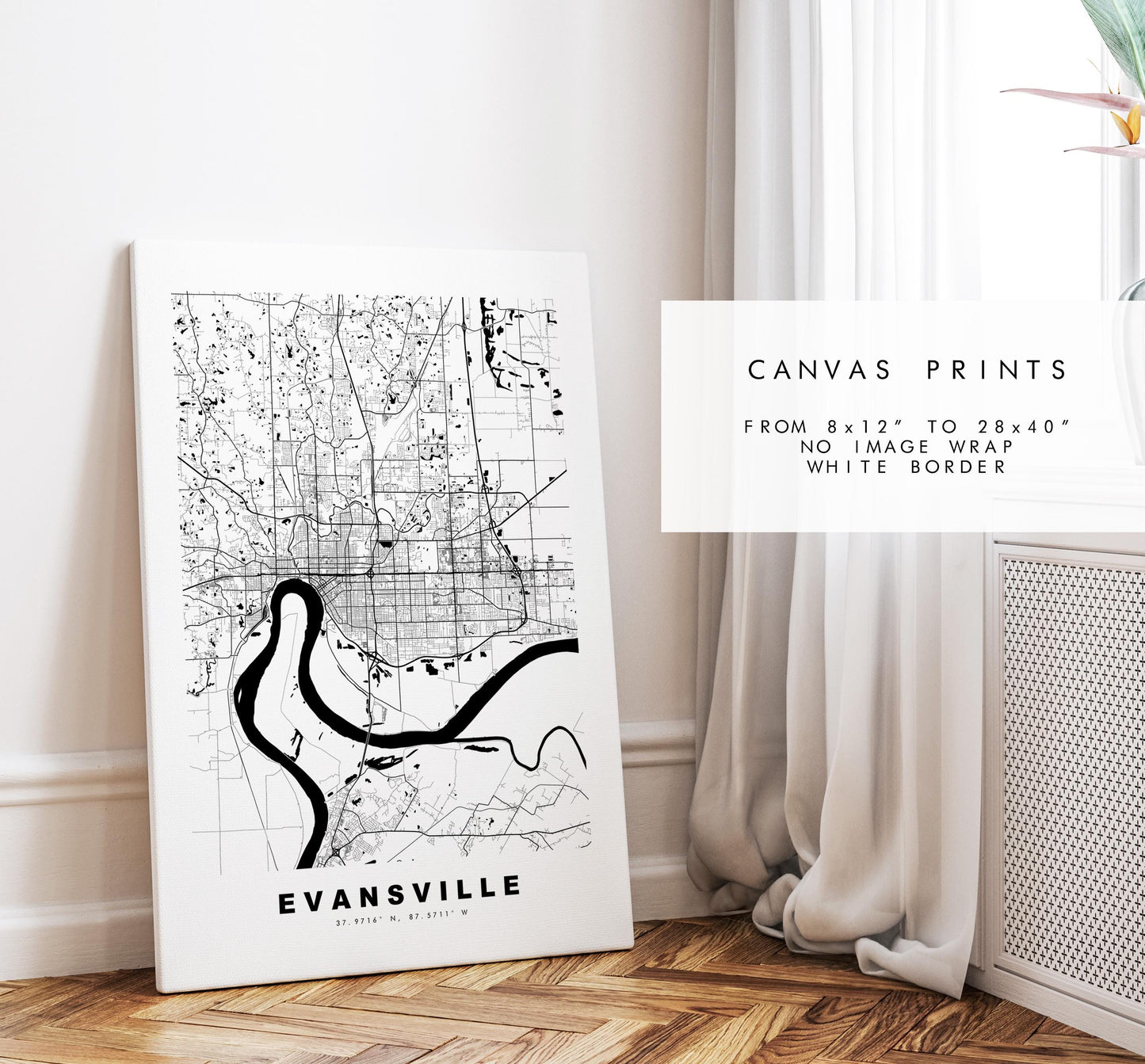 Evansville Map Print - City Map Poster - Map Art - USA City Maps - Evansville Print - Evansville Poster - Minimalist City Map - Indiana