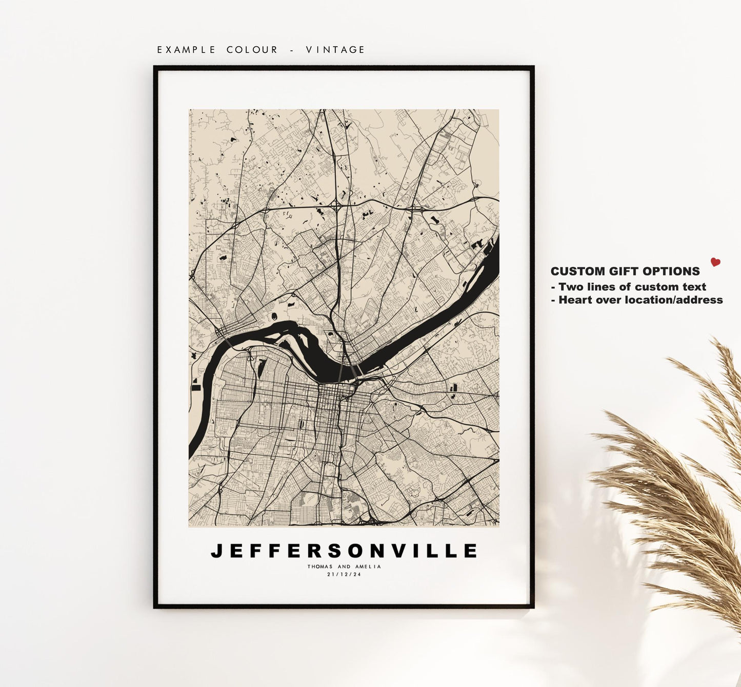 Jeffersonville Map Print - City Map Poster - Map Art - USA City Maps - Jeffersonville Print - Poster - Minimalist City Map - Indiana