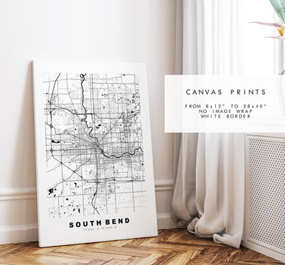 South Bend Map Print - City Map Poster - Map Art - USA City Maps - South Bend Print - South Bend Poster - Minimalist City Map - Indiana