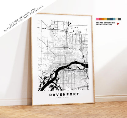 Davenport Map Print - City Map Poster - Map Art - USA City Maps - Davenport Print - Davenport Poster - Minimalist City Map - Iowa