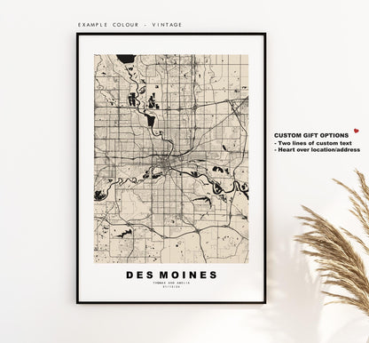 Des Moines Map Print - City Map Poster - Map Art - USA City Maps - Des Moines Print - Des Moines Poster - Minimalist City Map - Iowa