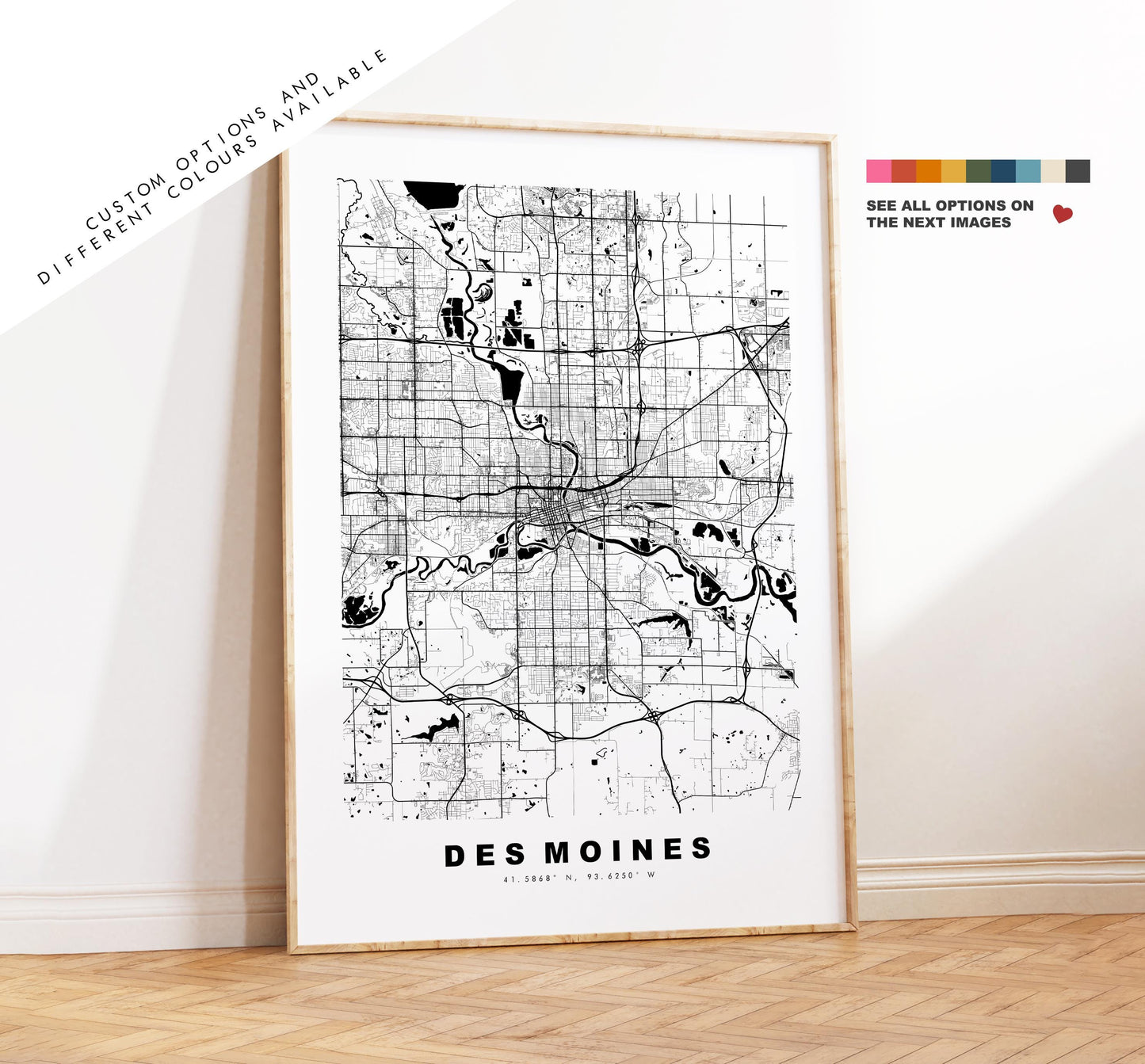 Des Moines Map Print - City Map Poster - Map Art - USA City Maps - Des Moines Print - Des Moines Poster - Minimalist City Map - Iowa