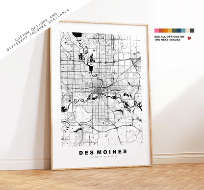 Des Moines Map Print - City Map Poster - Map Art - USA City Maps - Des Moines Print - Des Moines Poster - Minimalist City Map - Iowa