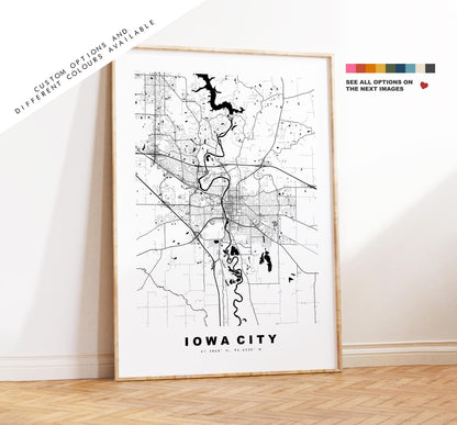 Iowa City Map Print - City Map Poster - Map Art - USA City Maps - Iowa City Print - Iowa City Poster - Minimalist City Map - Iowa