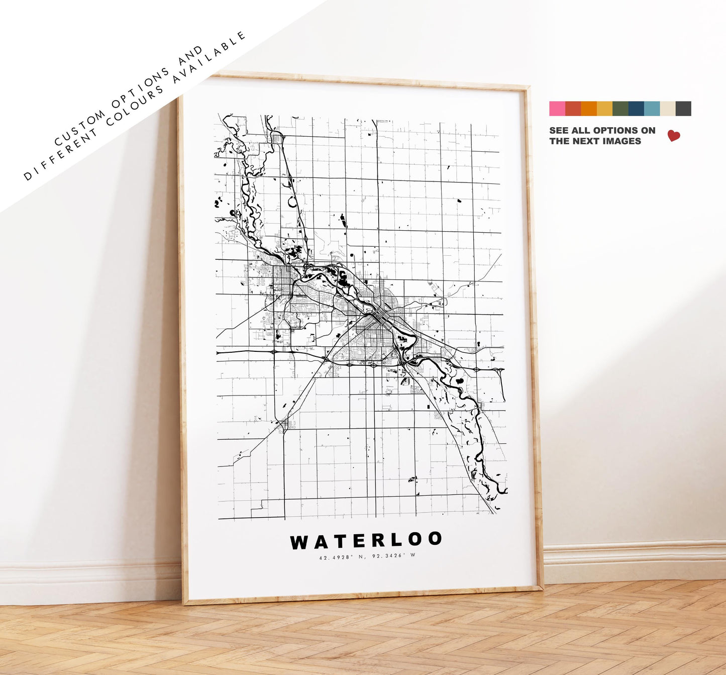 Waterloo Map Print (Iowa) - City Map Poster - Map Art - USA City Maps - Waterloo Print - Waterloo Poster - Minimalist City Map - Iowa