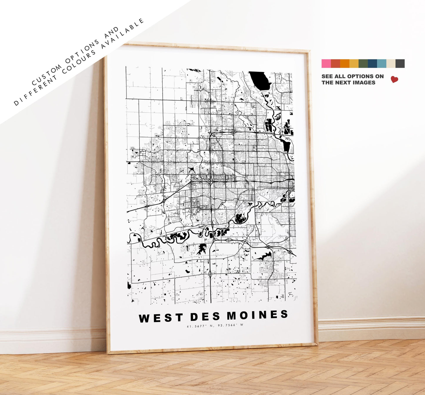 West Des Moines Map Print - City Map Poster - Map Art - USA City Maps - West Des Moines Print -  Poster - Minimalist City Map - Iowa