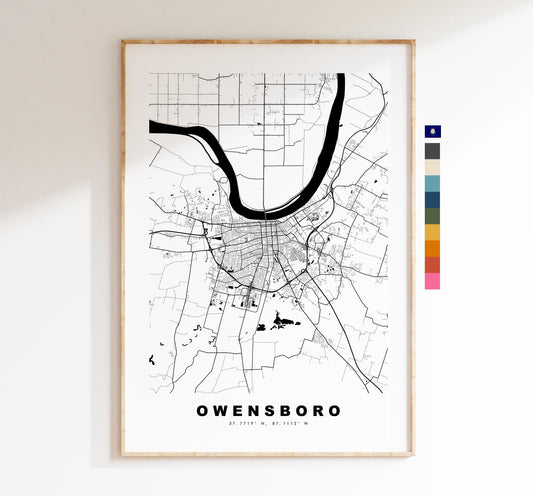 Owensboro Map Print - City Map Poster - Map Art - USA City Maps - Owensboro Print - Owensboro Poster - Minimalist City Map - Kentucky