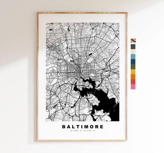 Baltimore Map Print - City Map Poster - Map Art - USA City Maps - Baltimore Print - Baltimore Poster - Minimalist City Map - Maryland