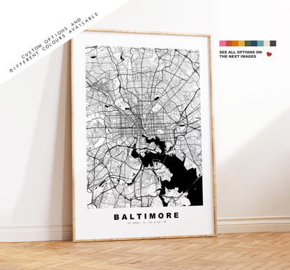 Baltimore Map Print - City Map Poster - Map Art - USA City Maps - Baltimore Print - Baltimore Poster - Minimalist City Map - Maryland