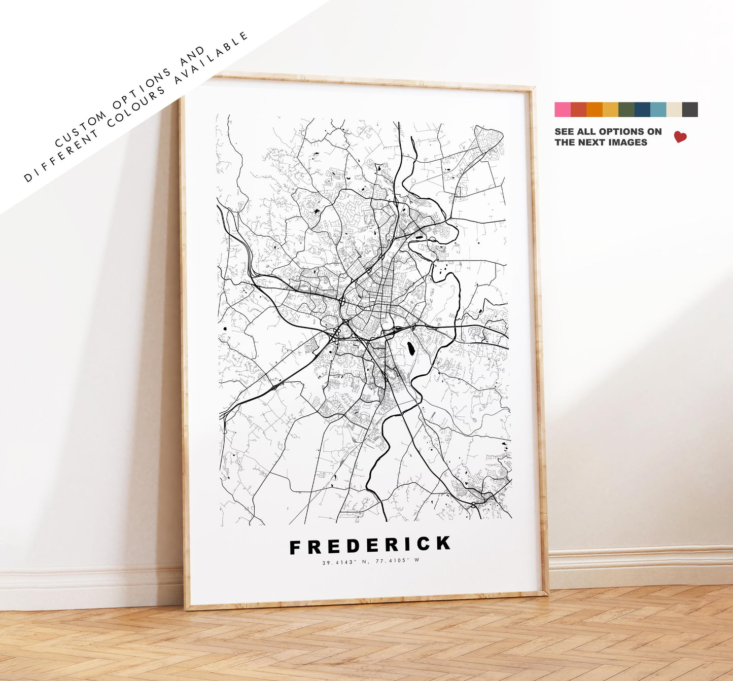 Frederick Map Print - City Map Poster - Map Art - USA City Maps - Frederick Print - Frederick Poster - Minimalist City Map - Maryland