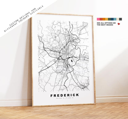 Frederick Map Print - City Map Poster - Map Art - USA City Maps - Frederick Print - Frederick Poster - Minimalist City Map - Maryland