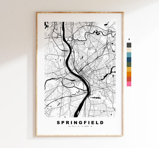 Springfield Map Print (MA) - City Map Poster - Map Art - USA City Maps - Springfield Print - Poster - Minimalist City Map - Massachusetts