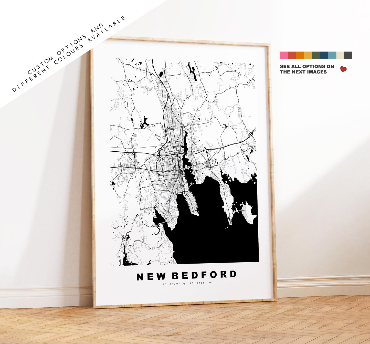 New Bedford Map Print - City Map Poster - Map Art - USA City Maps - New Bedford Print - Poster - Minimalist City Map - Massachusetts