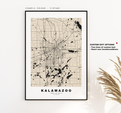 Kalamazoo Map Print - City Map Poster - Map Art - USA City Maps - Kalamazoo Print - Kalamazoo Poster - Minimalist City Map - Michigan