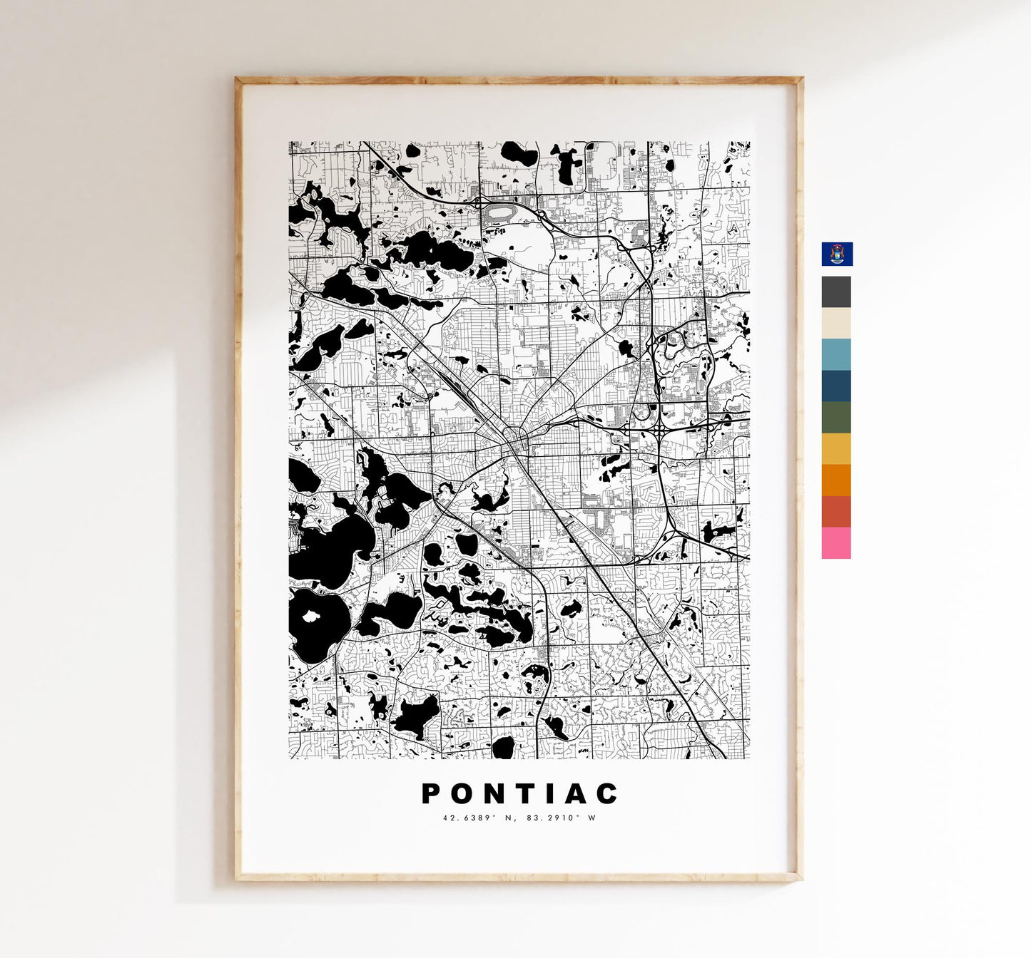 Pontiac Map Print - City Map Poster - Map Art - USA City Maps - Pontiac Print - Pontiac Poster - Minimalist City Map - Michigan