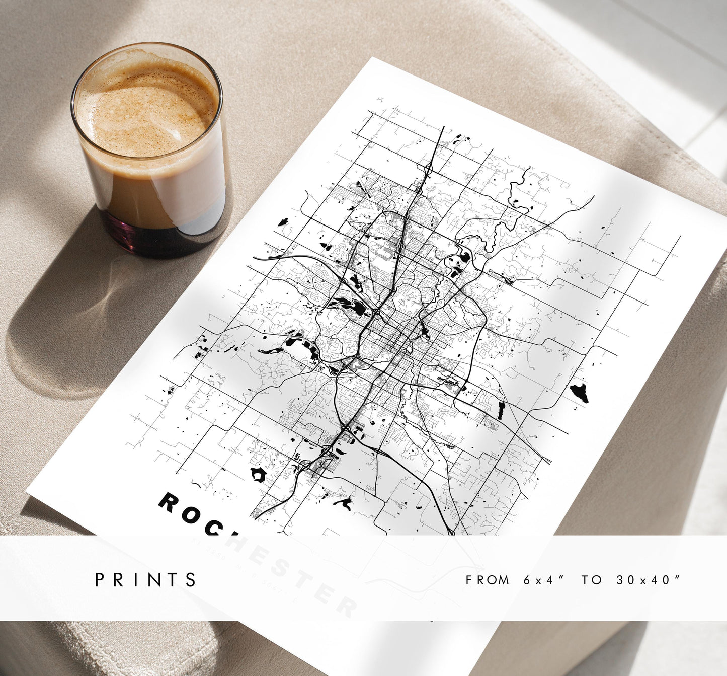 Rochester Map Print (Minnesota) - City Map Poster - Map Art - USA City Maps - Rochester Print - Poster - Minimalist City Map - Minnesota