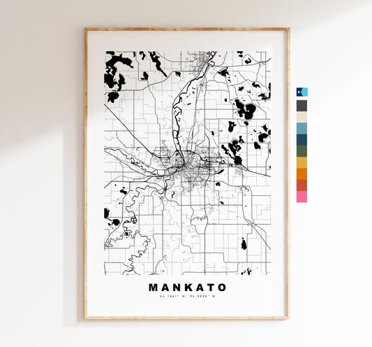 Mankato Map Print - City Map Poster - Map Art - USA City Maps - Mankato Print - Mankato Poster - Minimalist City Map - Minnesota