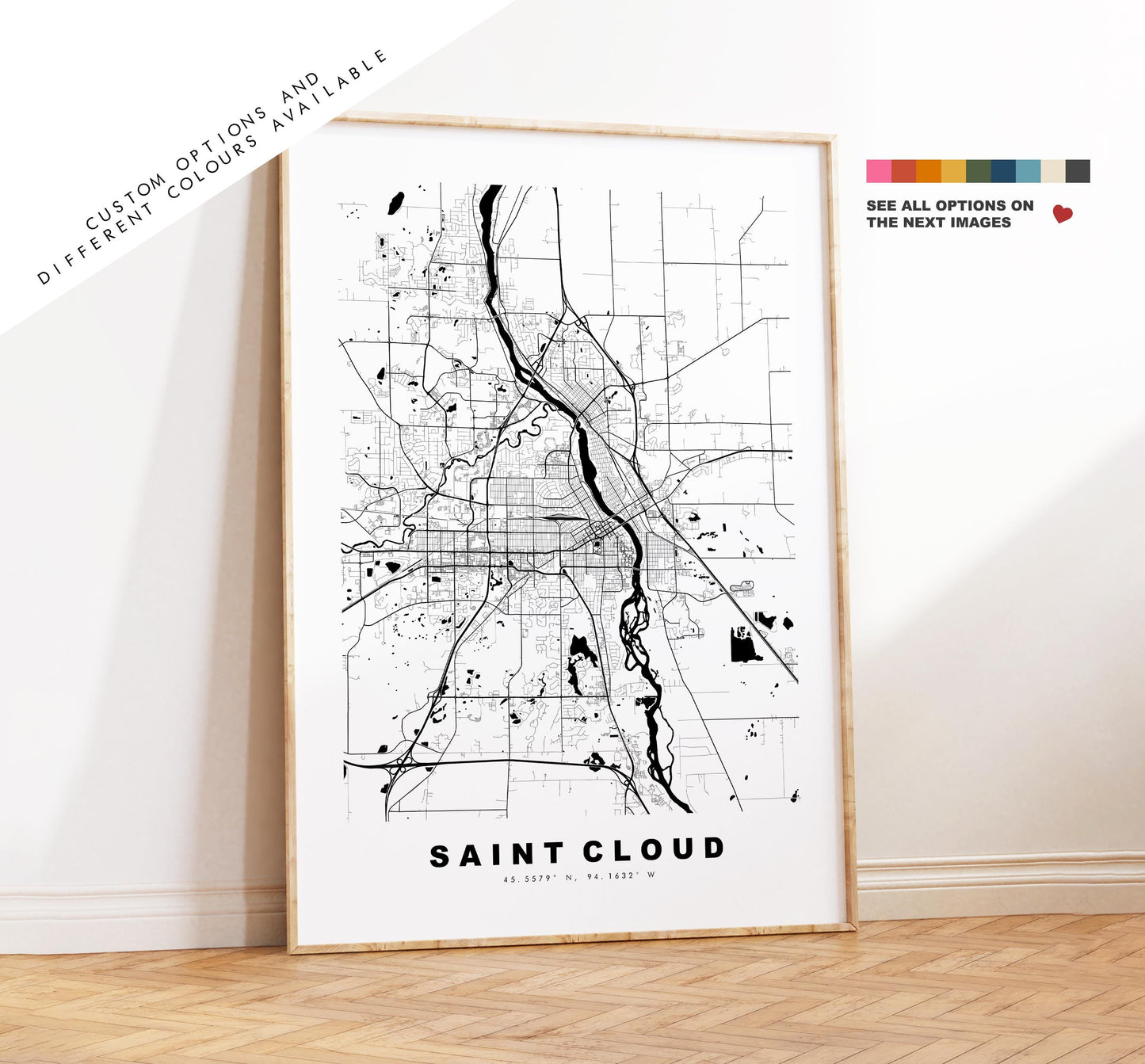 St Cloud Map Print - City Map Poster - Map Art - USA City Maps - Saint Cloud Print - St Cloud Poster - Minimalist City Map - Minnesota