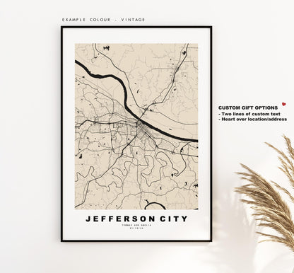 Jefferson City Map Print - City Map Poster - Map Art - USA City Maps - Jefferson City Print - Poster - Minimalist City Map - Missouri