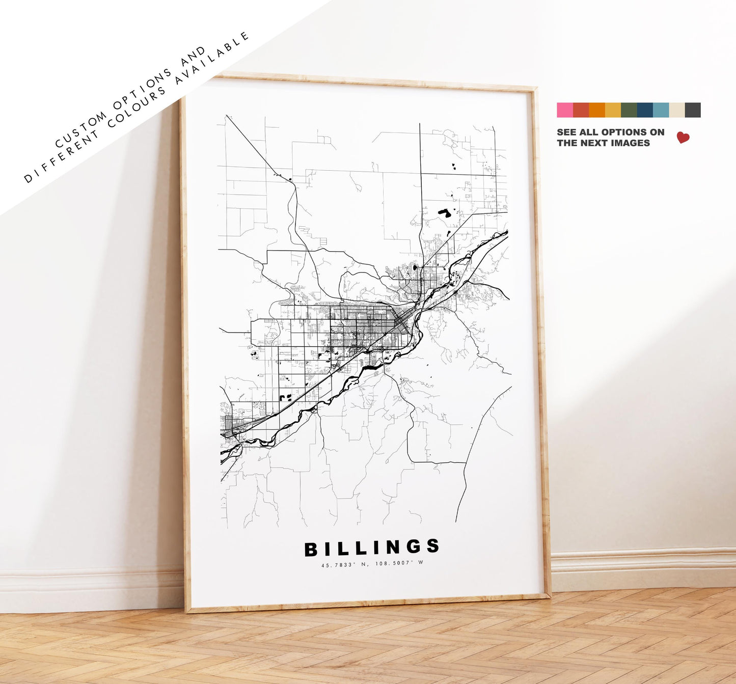 Billings Map Print - City Map Poster - Map Art - USA City Maps - Billings Print - Billings Poster - Minimalist City Map - Montana