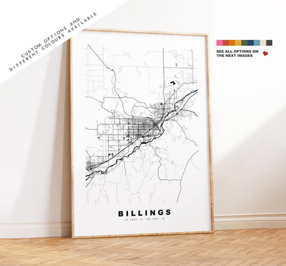 Billings Map Print - City Map Poster - Map Art - USA City Maps - Billings Print - Billings Poster - Minimalist City Map - Montana