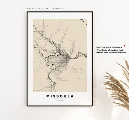 Missoula Map Print - City Map Poster - Map Art - USA City Maps - Missoula Print - Missoula Poster - Minimalist City Map - Montana