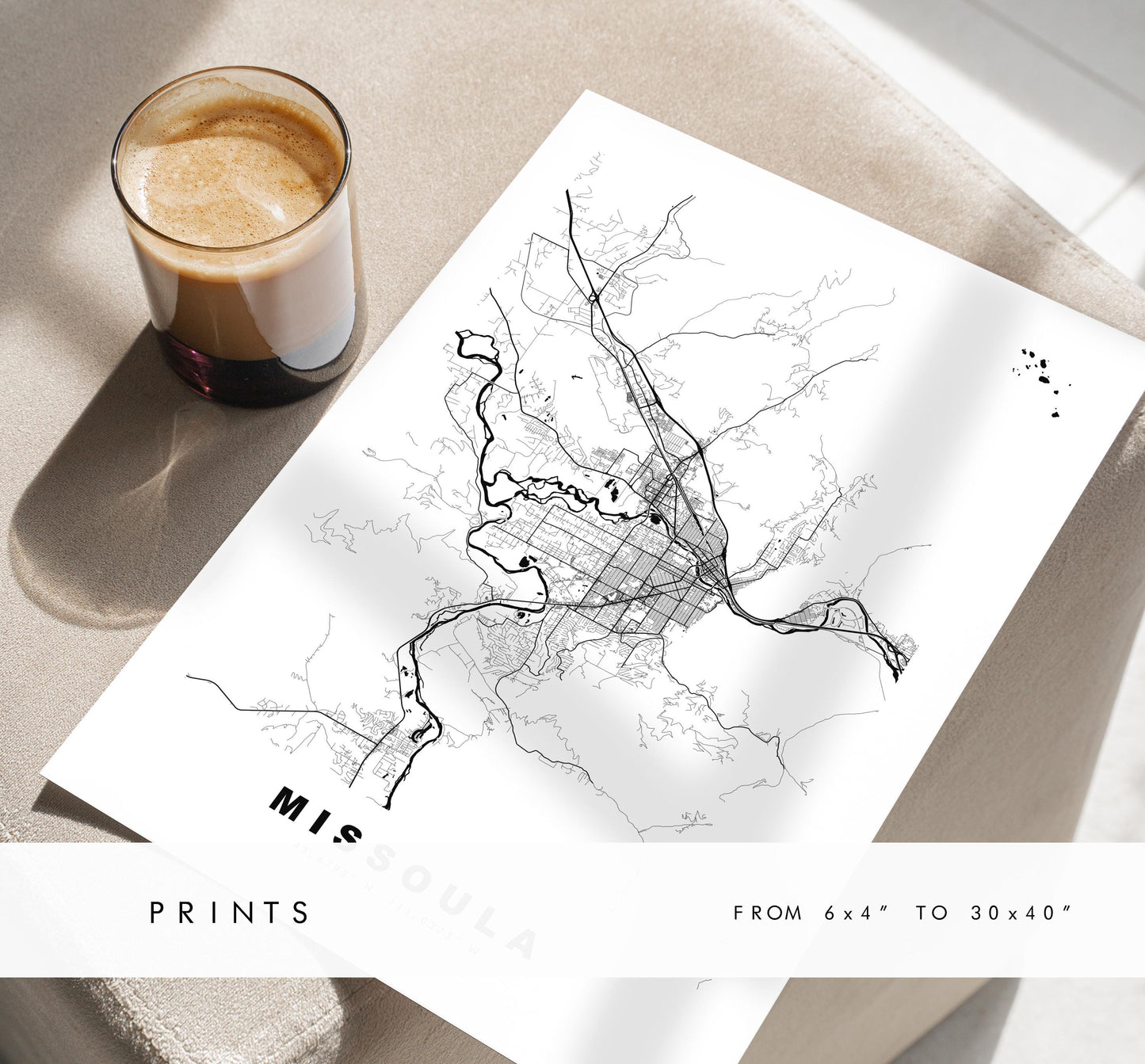 Missoula Map Print - City Map Poster - Map Art - USA City Maps - Missoula Print - Missoula Poster - Minimalist City Map - Montana