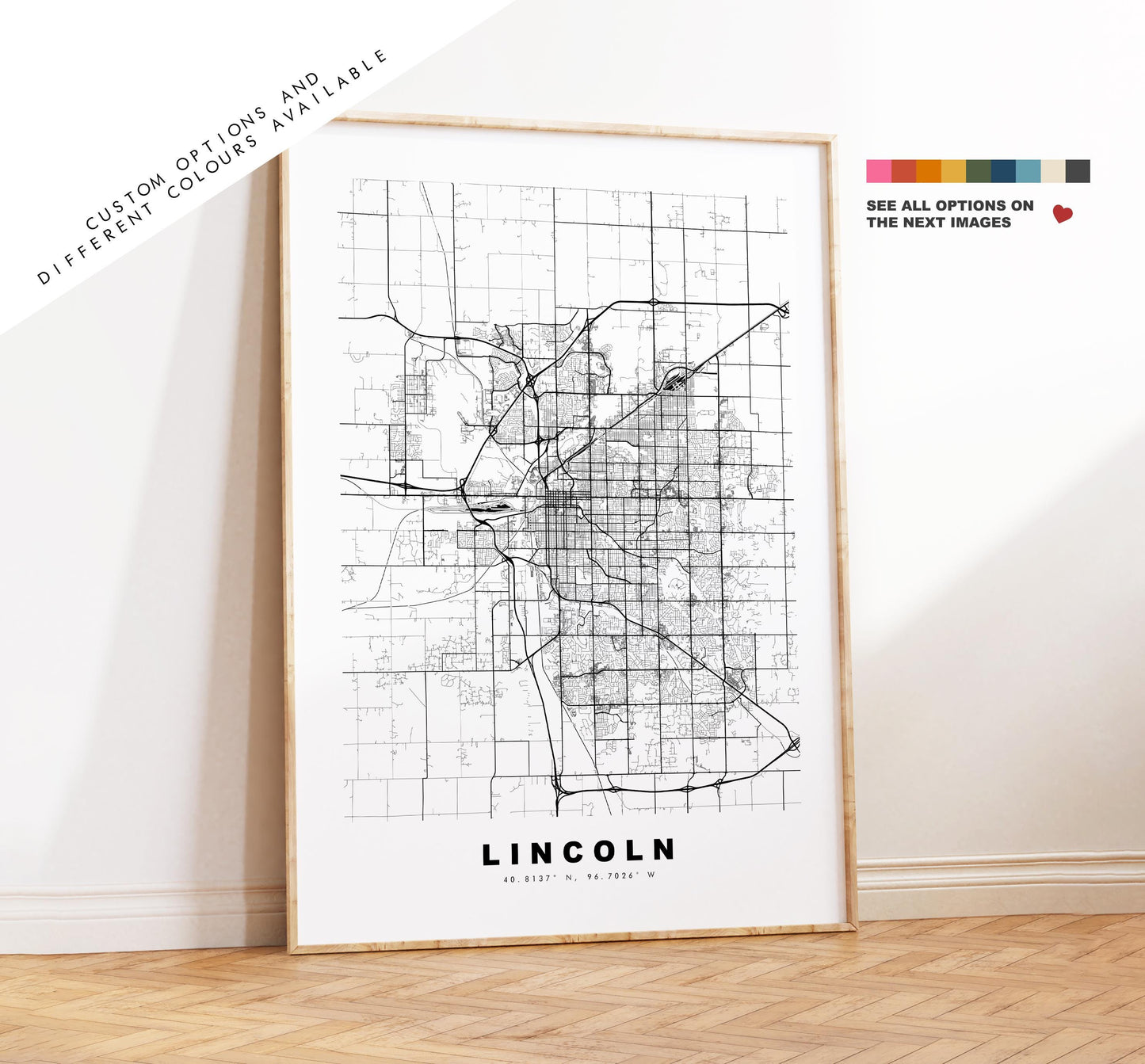 Lincoln Map Print (Nebraska) - City Map Poster - Map Art - USA City Maps - Lincoln Print - Lincoln Poster - Minimalist City Map - Nebraska