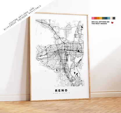 Reno Map Print - City Map Poster - Map Art - USA City Maps - Reno Print - Reno Poster - Minimalist City Map - Nevada