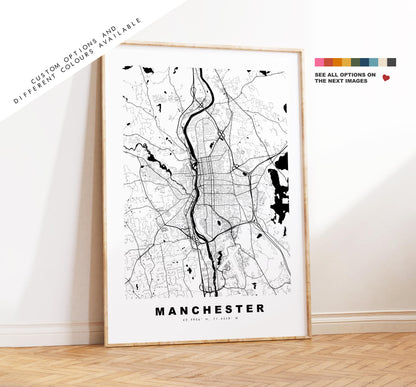 Manchester Map Print (New Hampshire) - City Map Poster - Map Art - USA City Maps - Print - Poster - Minimalist City Map - New Hampshire