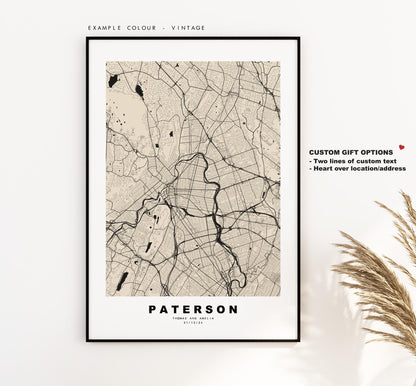 Paterson Map Print - City Map Poster - Map Art - USA City Maps - Paterson Print - Paterson Poster - Minimalist City Map - New Jersey