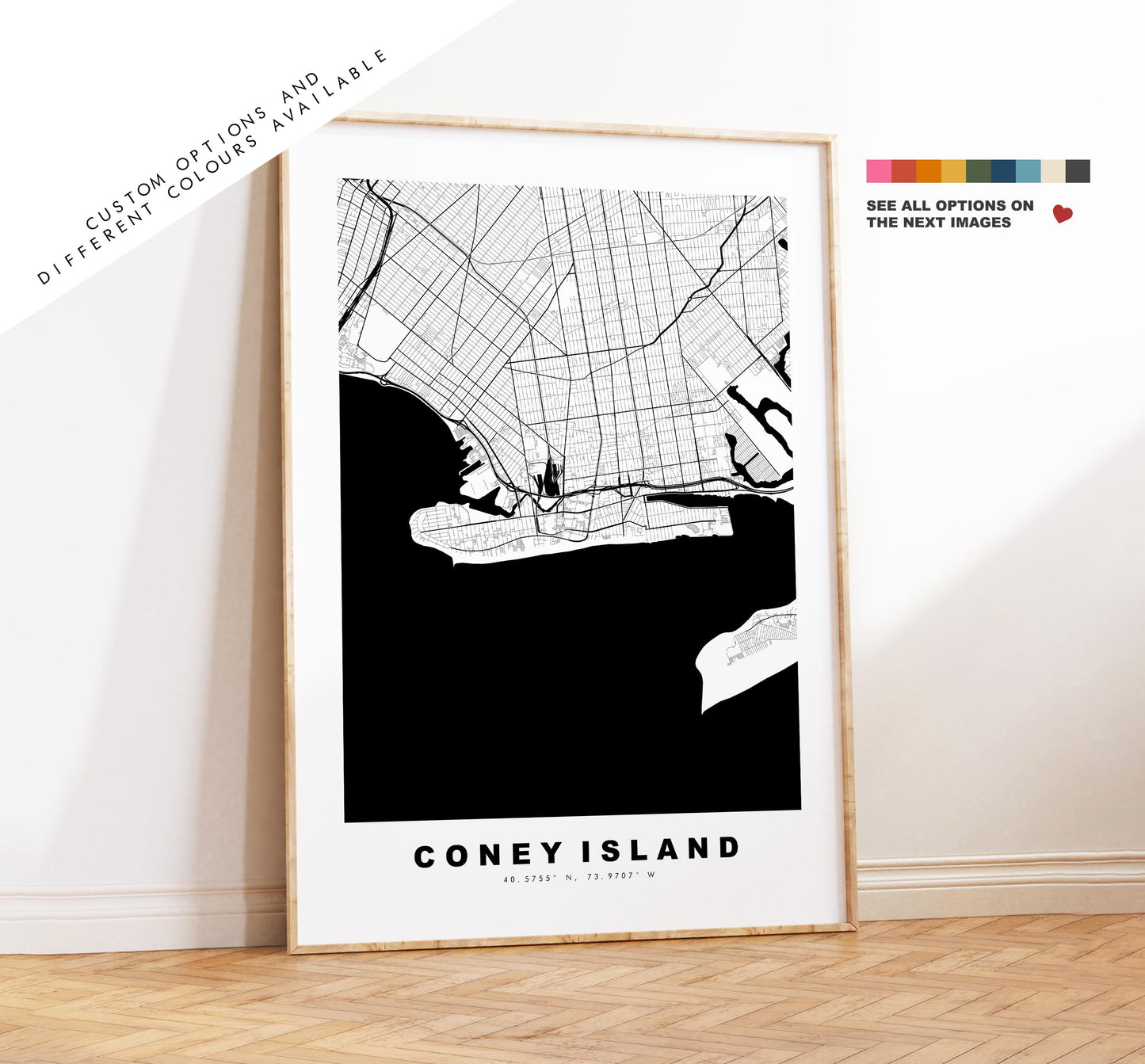 Coney Island Map Print - City Map Poster - Map Art - USA City Maps - Coney Island Print - Poster - Minimalist City Map - New York