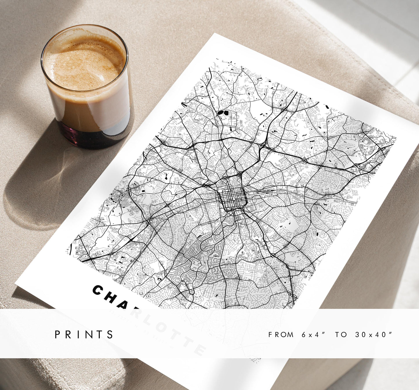 Charlotte Map Print - City Map Poster - Map Art - USA City Maps - Charlotte Print - Charlotte Poster - Minimalist City Map - North Carolina