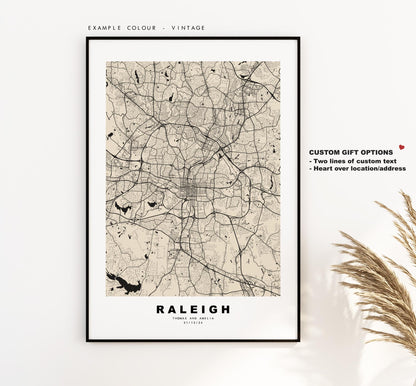 Raleigh Map Print - City Map Poster - Map Art - USA City Maps - Raleigh Print - Raleigh Poster - Minimalist City Map - North Carolina