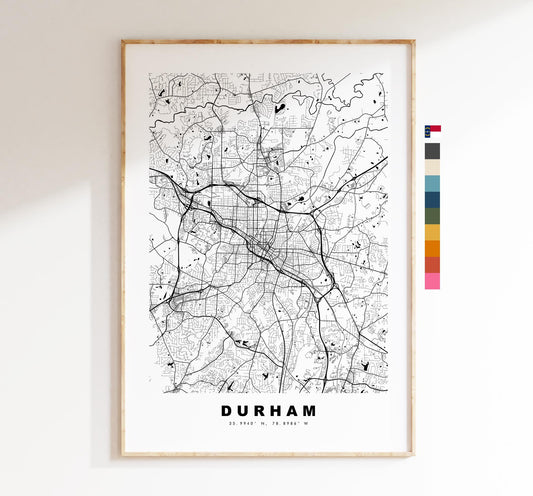 Durham Map Print (North Carolina) - City Map Poster - Map Art - USA City Maps - Print - Poster - Minimalist City Map - North Carolina