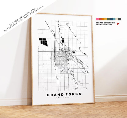 Grand Forks Map Print - City Map Poster - Map Art - USA City Maps - Grand Forks Print - Poster - Minimalist City Map - North Dakota