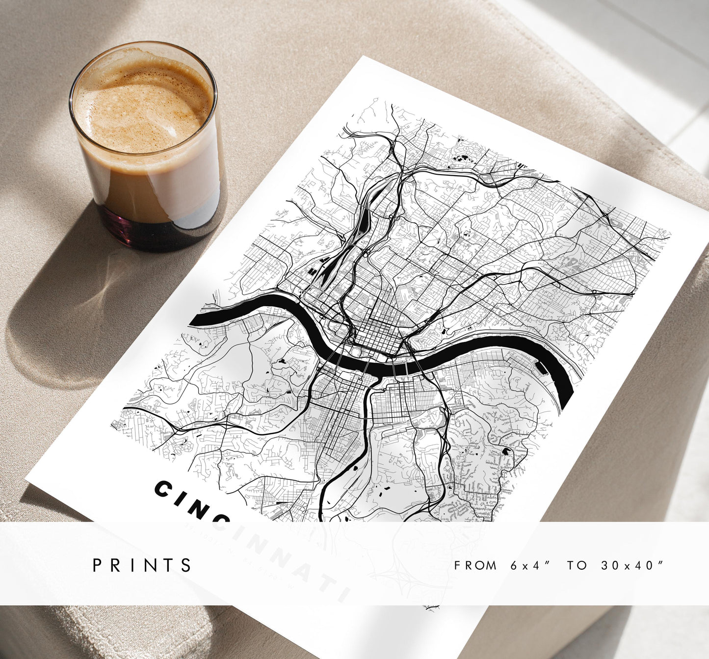 Cincinnati Map Print - City Map Poster - Map Art - USA City Maps - Cincinnati Print - Cincinnati Poster - Minimalist City Map - Ohio