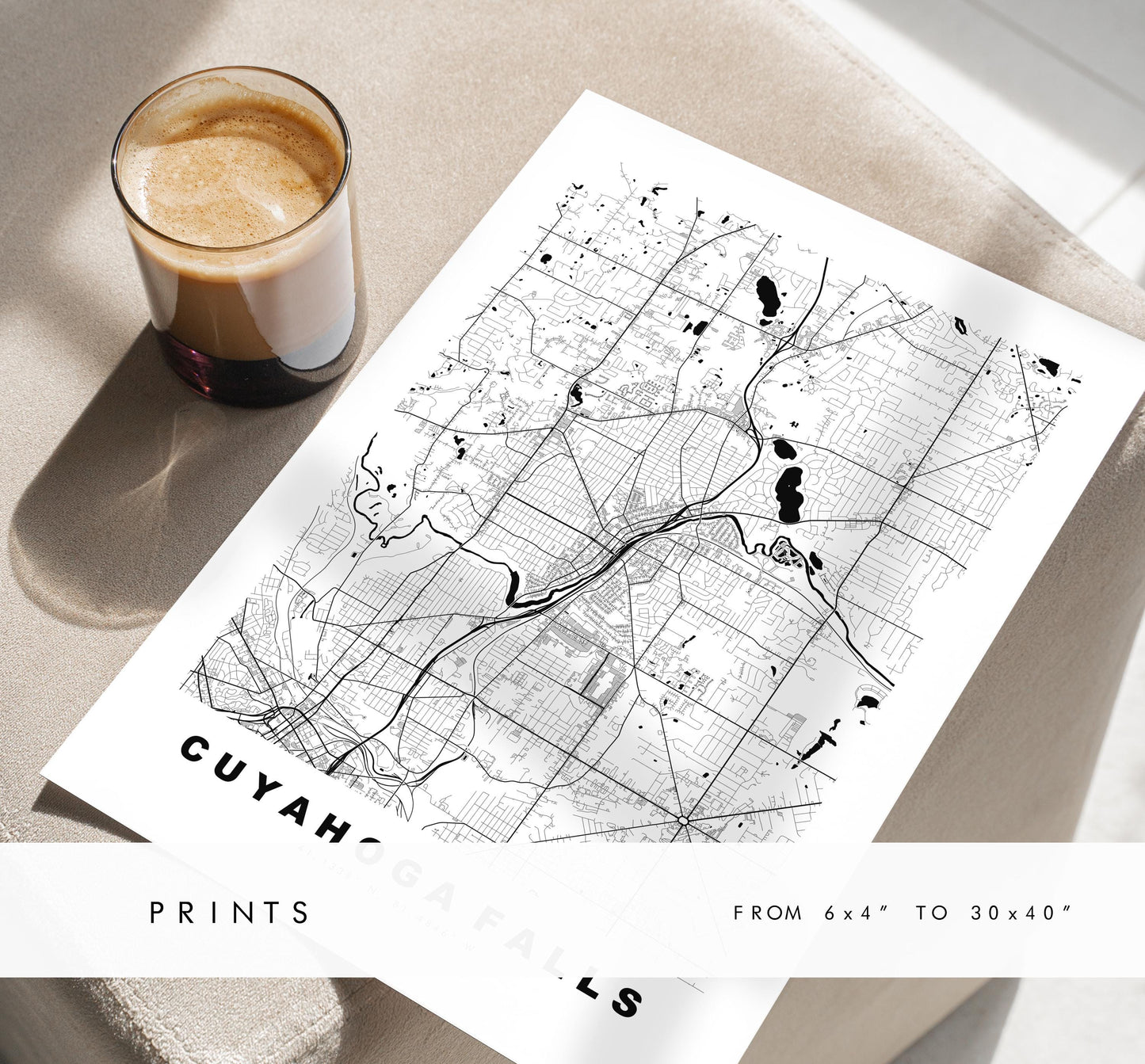 Cuyahoga Falls Map Print - City Map Poster - Map Art - USA City Maps - Cuyahoga Falls Print - Poster - Minimalist City Map - Ohio