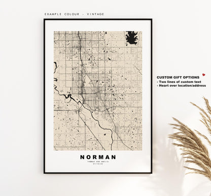 Norman Map Print - City Map Poster - Map Art - USA City Maps - Norman Print - Norman Poster - Minimalist City Map - Oklahoma