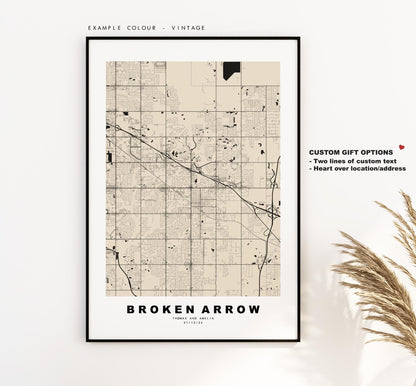 Broken Arrow Map Print - City Map Poster - Map Art - USA City Maps - Broken Arrow Print - Poster - Minimalist City Map - Oklahoma