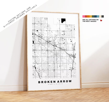 Broken Arrow Map Print - City Map Poster - Map Art - USA City Maps - Broken Arrow Print - Poster - Minimalist City Map - Oklahoma