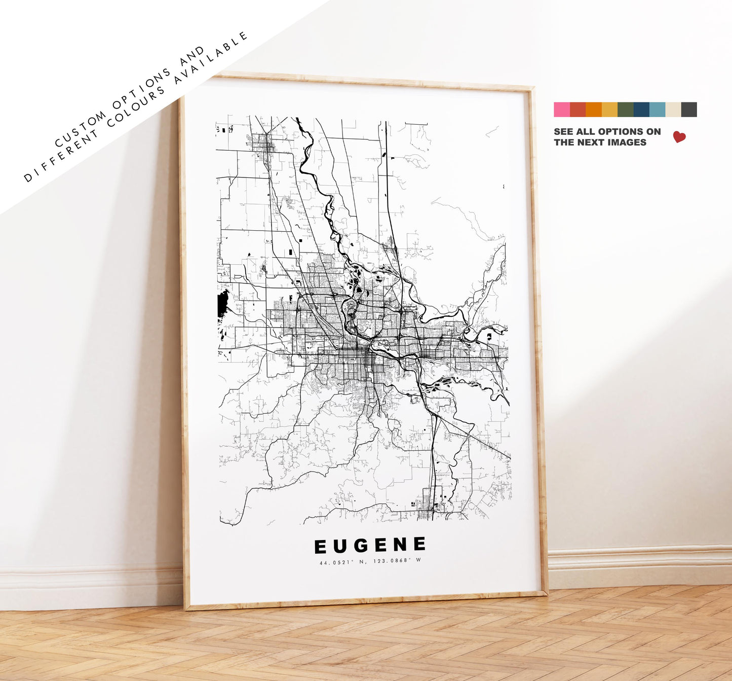 Eugene Map Print - City Map Poster - Map Art - USA City Maps - Eugene Print - Eugene Poster - Minimalist City Map - Oregon