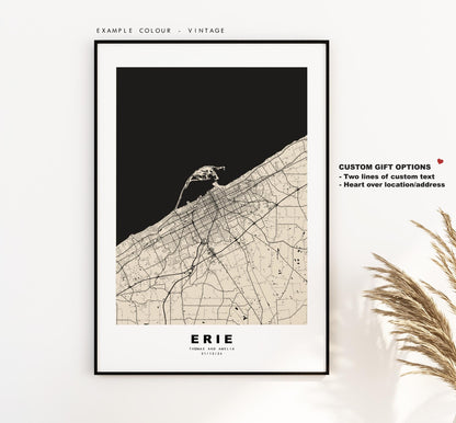 Erie Map Print - City Map Poster - Map Art - USA City Maps - Erie Print - Erie Poster - Minimalist City Map - Pennsylvania