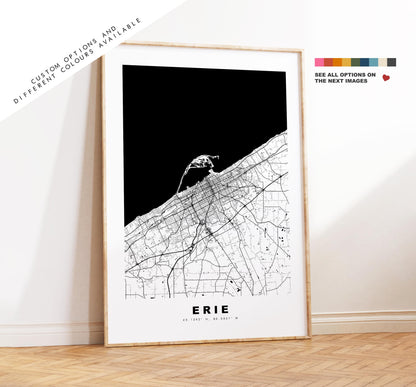 Erie Map Print - City Map Poster - Map Art - USA City Maps - Erie Print - Erie Poster - Minimalist City Map - Pennsylvania