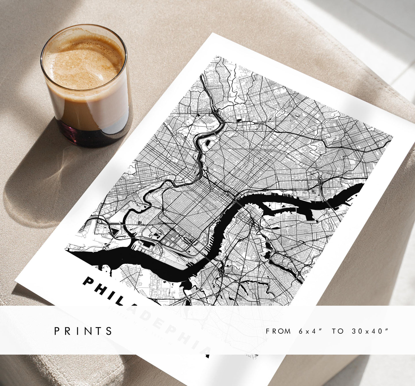 Philadelphia Map Print - City Map Poster - Map Art - USA City Maps - Philadelphia Print -  Poster - Minimalist City Map - Pennsylvania